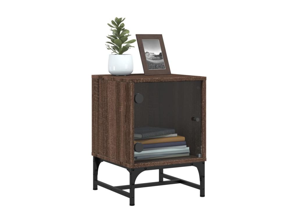 Bedside table with glass door in brown oak 35x37x50 KUYV19774
