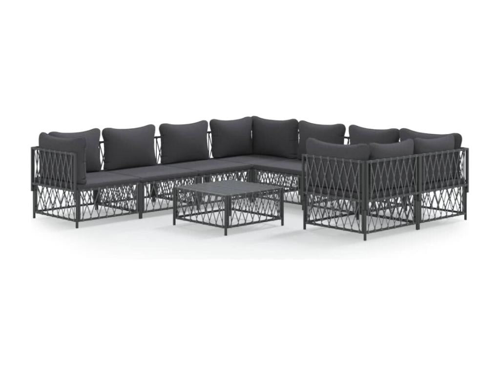 Garden furniture set with cushions, 9 pieces, anthracite steel, NGDS75908