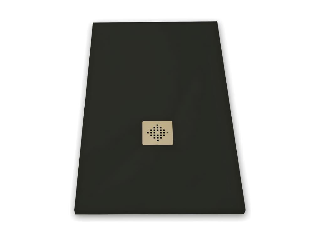 Extra-flat 90x170 cm PURE shower tray in black slate-effect resin with stainless steel grate CNOJ00587