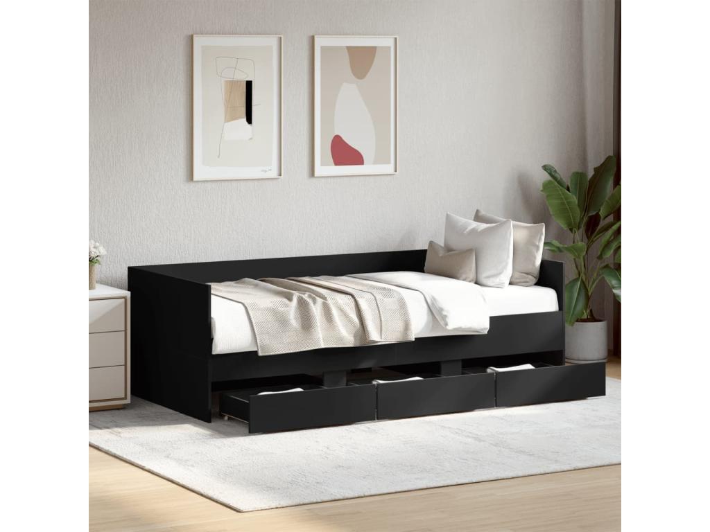 Daybed with drawers, mattress not included, black, 90x200 cm KXAP43227