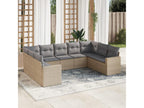 9-piece garden furniture set with cushions, beige woven resin TVKD52127