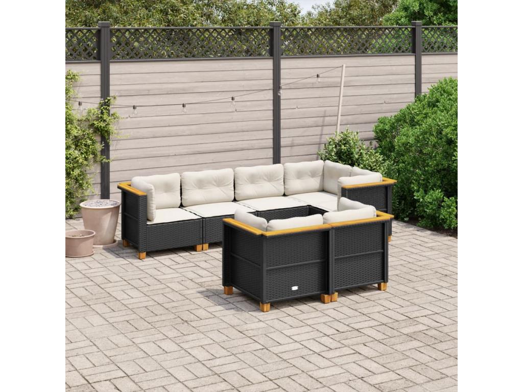 7-piece garden furniture set with cushions, black resin wicker KSPC79885