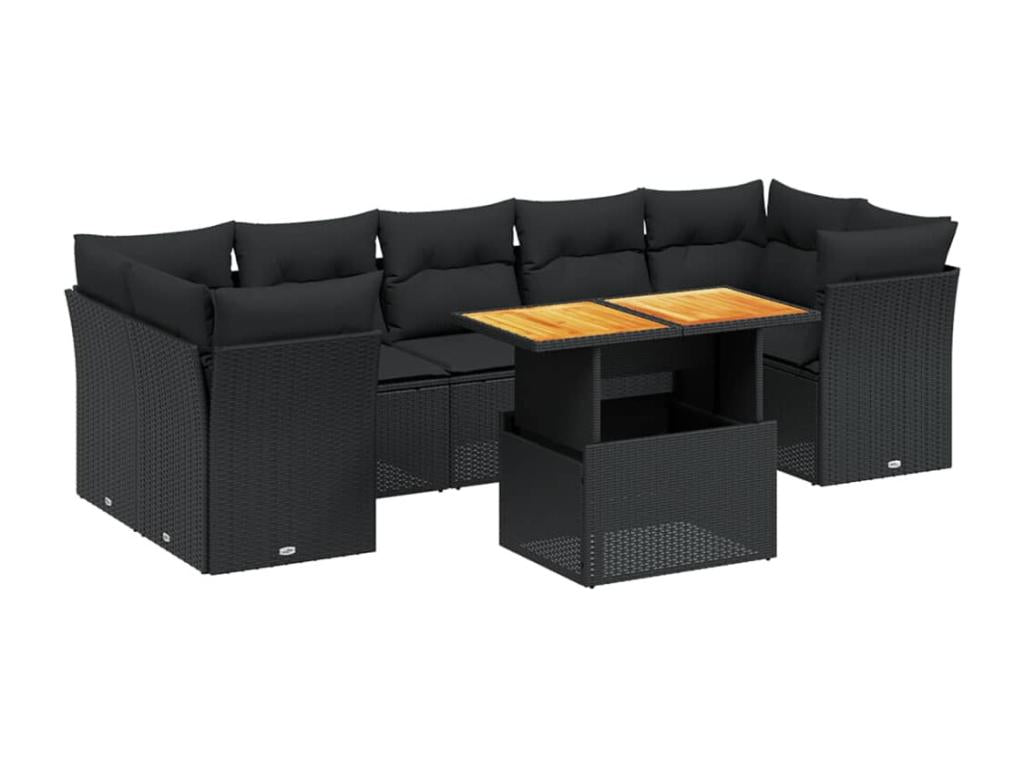 8-piece garden furniture set with cushions, black resin wicker YKTY74856
