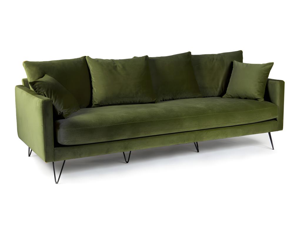 Nobellea - 4-seater velvet sofa with black hairpin legs - Olive green BHVZ72735