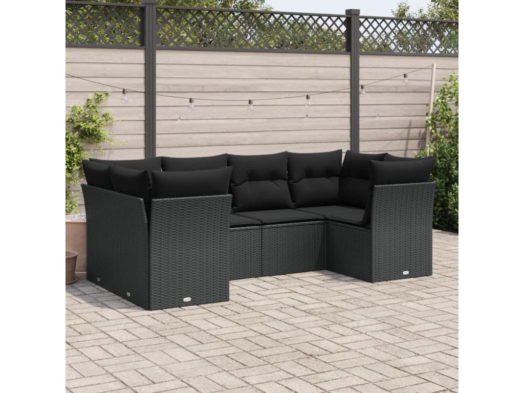 6-piece garden furniture set with cushions, black woven resin NBSU76839