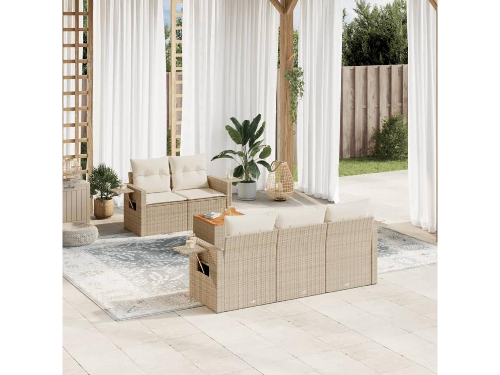 Garden furniture set with cushions, 6 pieces, beige woven resin, XVUV87385