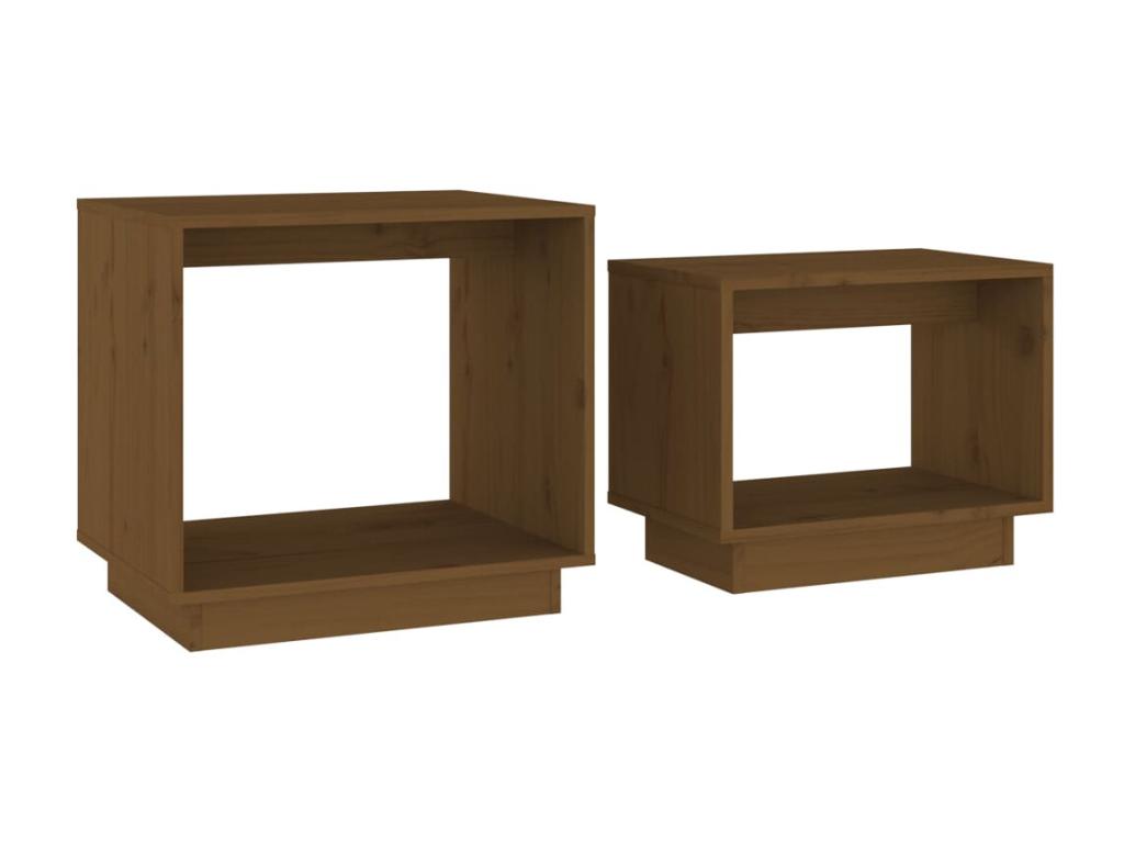 Nesting coffee tables, 2 pieces, Honey brown, Solid pine wood HDMR39491
