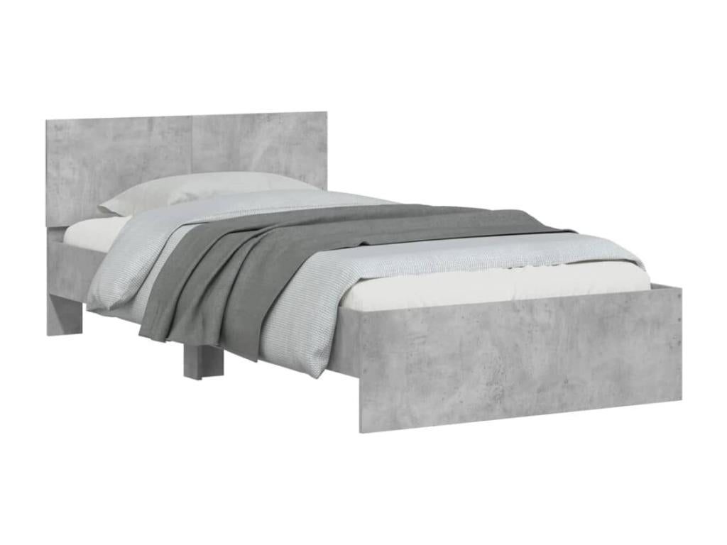 Bed frame, headboard and LED lighting, concrete grey, 100x200 cm XZRE85429