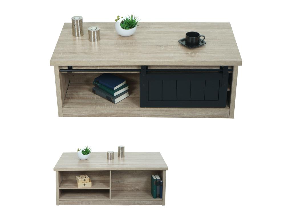 Dekonao-K75 Coffee Table - Side Table/Living Room Table - Sliding Door with 6 Storage Compartments - Wood and Metal Look 44x120 QALY20588