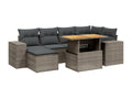 7-piece garden furniture set with cushions, grey woven resin JBHD95714