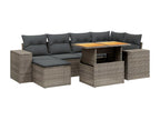 7-piece garden furniture set with cushions, grey woven resin JBHD95714