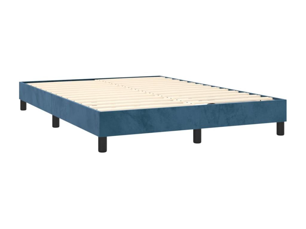 Upholstered bed base with mattress and LED light, dark blue, 140x200 cm, velvet, YUBF49471