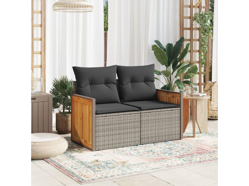 2-seater garden sofa with grey woven resin cushions AEGH10371