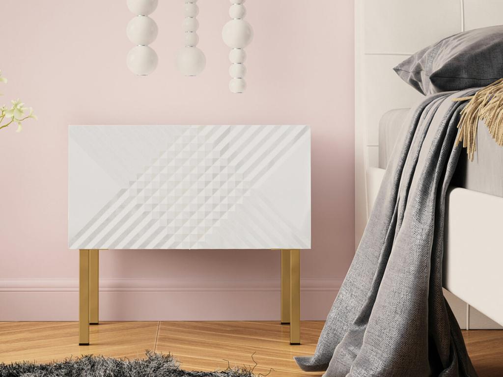 Dekonao 102 Bedside Table, Glossy White - White, Number of Drawers: 1, 46x50x35cm, ZNST38565