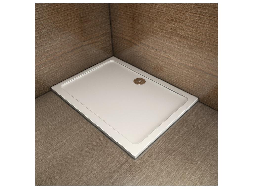 White rectangular shower tray 80x70x3cm, extra-flat, Nobellea coat, non-slip shower tray, Classic model EZYR09962