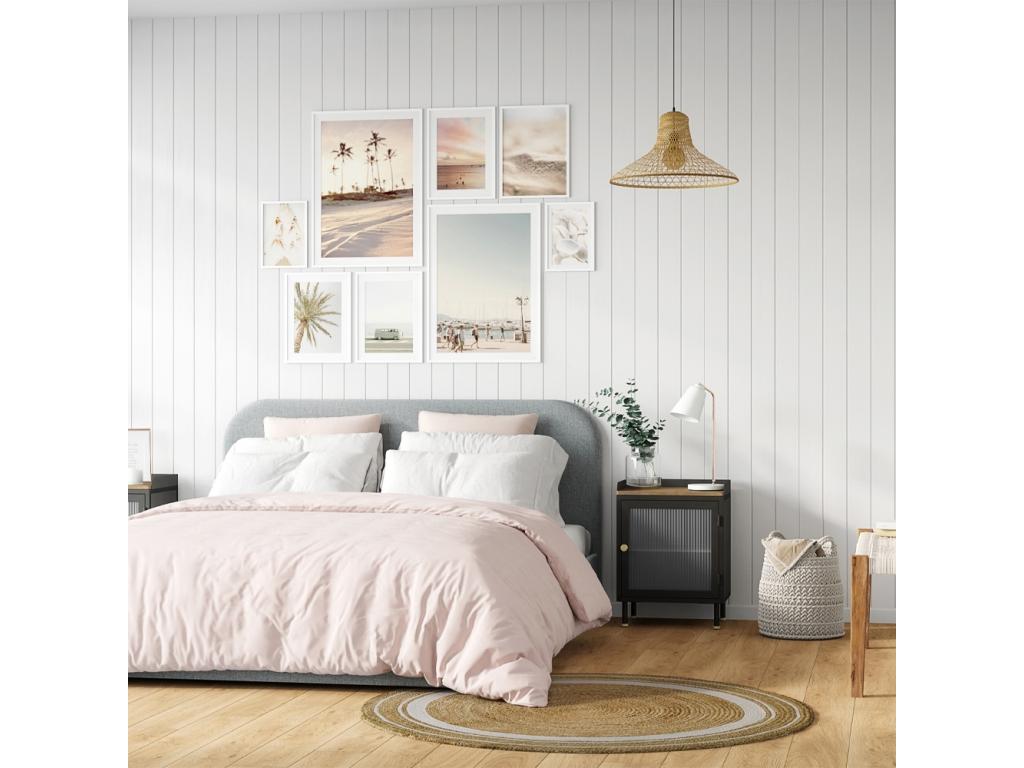 Double bed 140x190 cm with storage in grey fabric - Dekonao NVIM46880