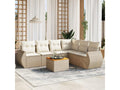 7-piece garden furniture set with cushions, beige woven resin BZKS40305