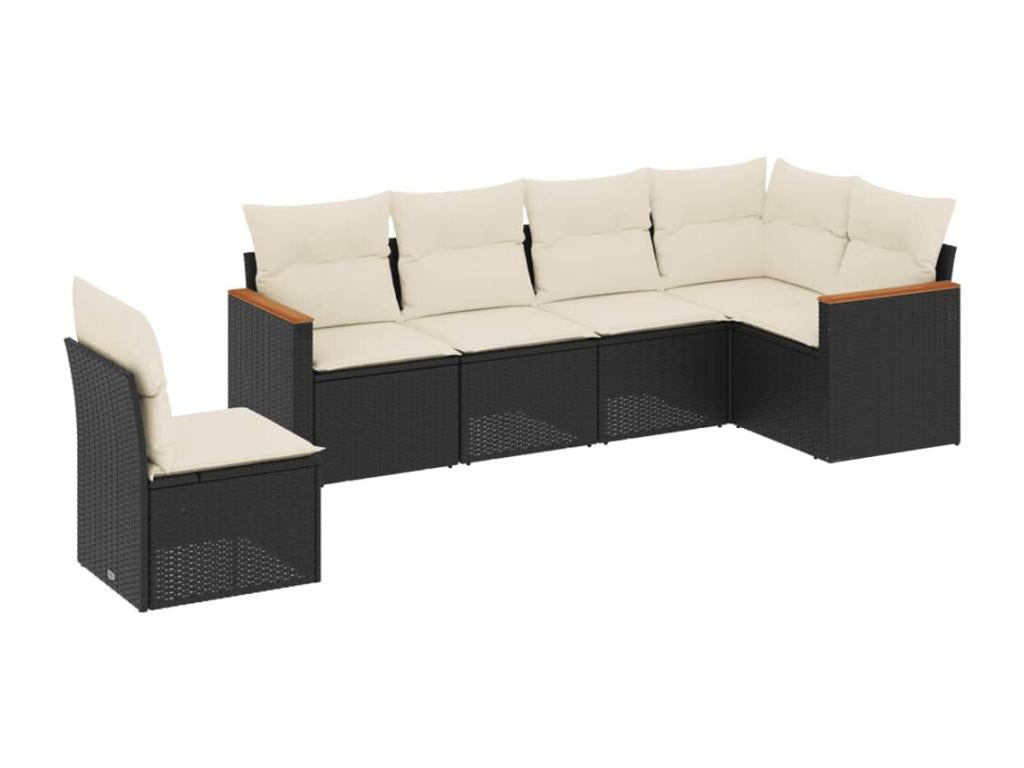 6-piece garden furniture set with cushions, black woven resin, GAZI18491
