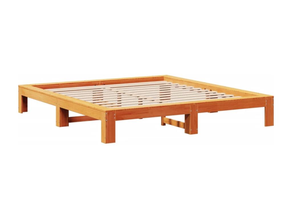 Bed frame without mattress, brown wax finish, 140x190cm, solid pine wood, OEOR31016