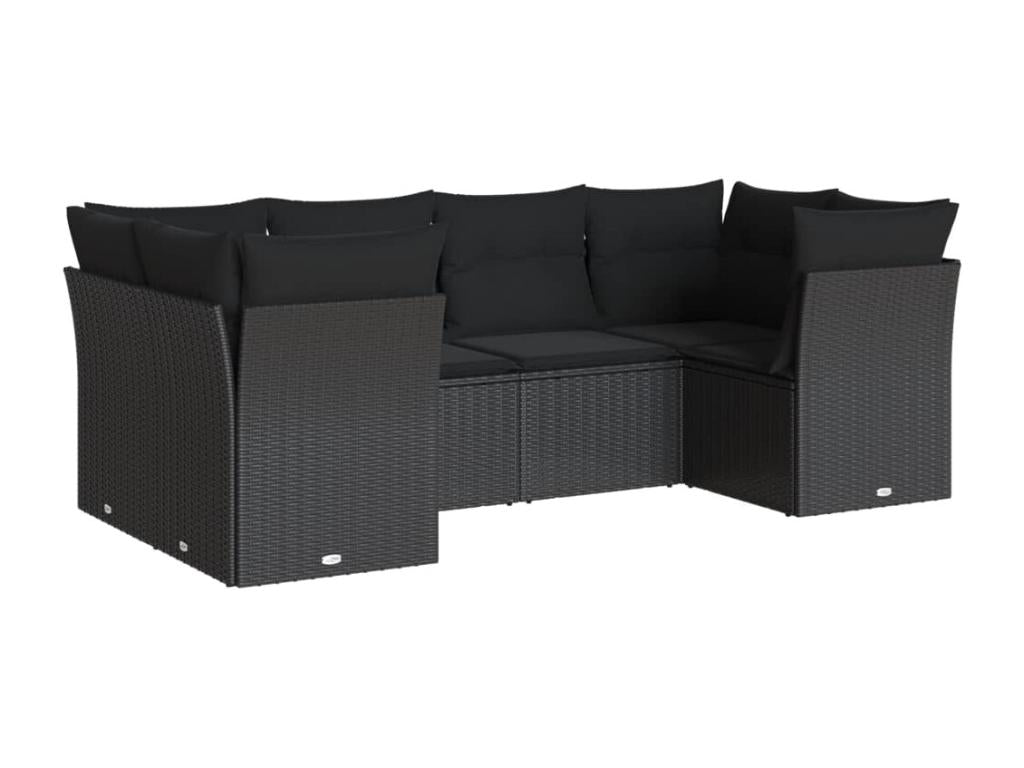 6-piece garden furniture set with cushions, black woven resin NBSU76839