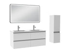 Bathroom vanity unit 120cm double sink with mirrored column, 3 colors, white STKC84141