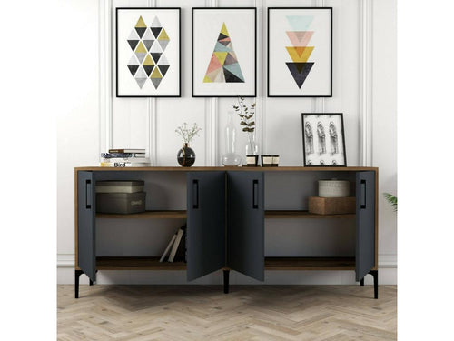 Dekonao Sideboard, Living Room Buffet, Kitchen Pantry, 180x35h78 cm, Walnut and Anthracite, BIHQ92403