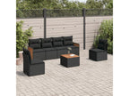 7-piece garden furniture set with cushions, black woven resin NEOO82618