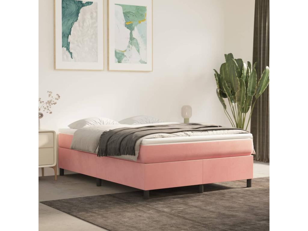 Upholstered bed base with mattress, Pink, 140x190 cm, Velvet, NFVV08321