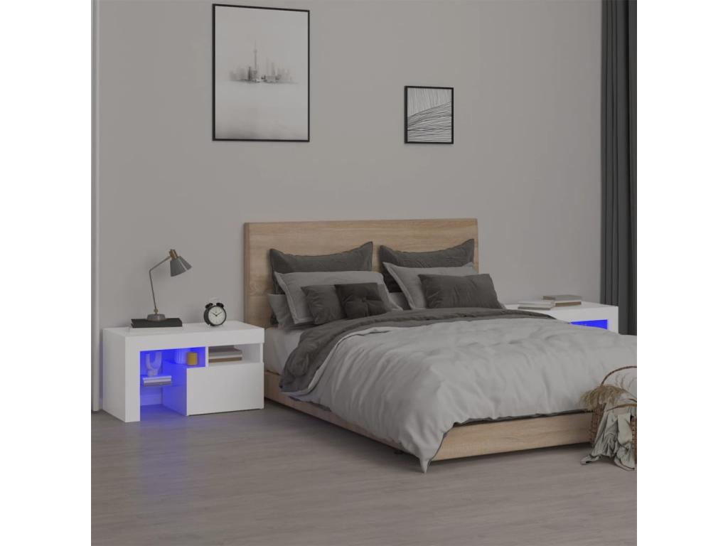 2-piece bedside tables and Nobelleaères LED White 70x36.5x40 cm APMD82500