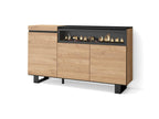 Sideboard for living room and kitchen, 150x87x35cm, with electric fireplace, industrial design, oak and black finish, PHYG51427