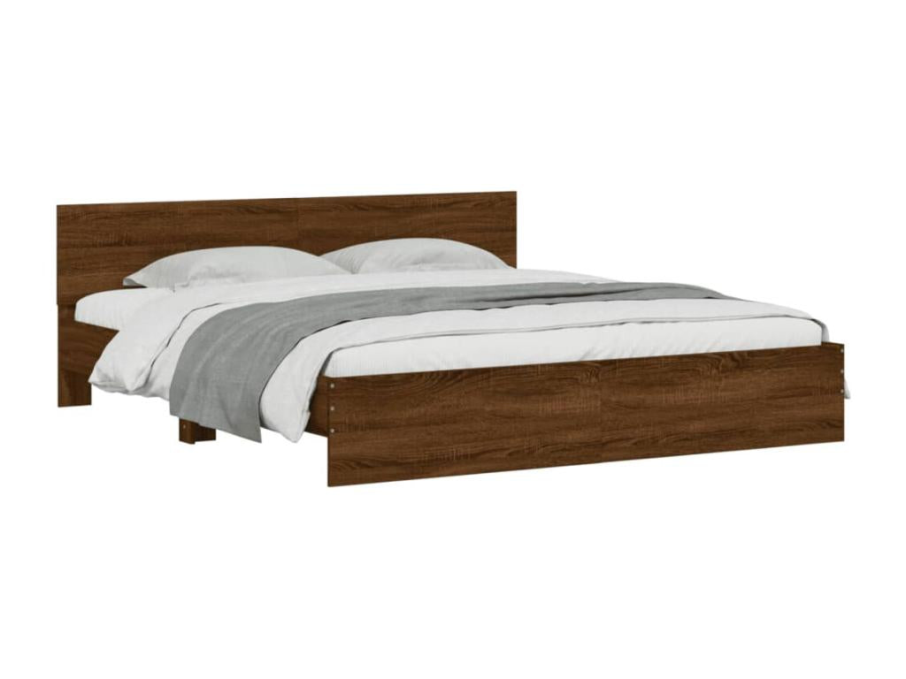 Bed frame without mattress, brown oak, 200x200 cm, DEYQ56457