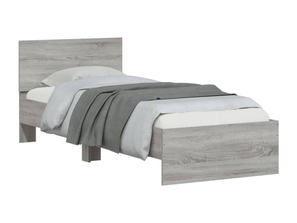Bed frame, headboard and Dekonaoères LED light, grey, 90x200 cm, RAUL12612