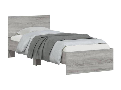 Bed frame, headboard and Dekonaoères LED light, grey, 90x200 cm, RAUL12612