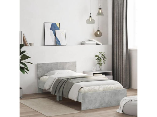 Bed frame, headboard and LED lighting, concrete grey, 100x200 cm XZRE85429