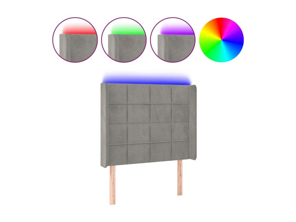 Light Grey LED Headboard 83x16x118/128 cm Velvet CKNS56974