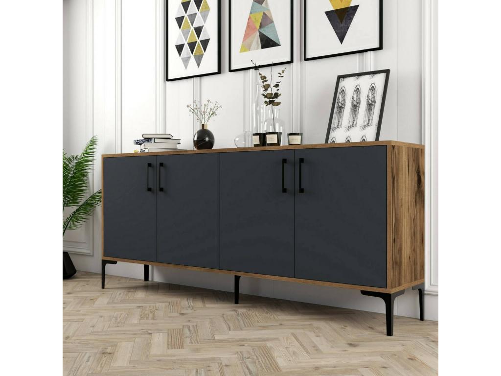 Dekonao Sideboard, Living Room Buffet, Kitchen Pantry, 180x35h78 cm, Walnut and Anthracite, BIHQ92403