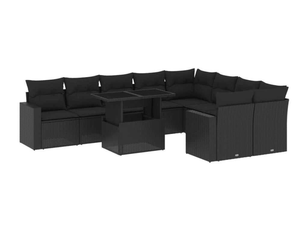 10-piece garden furniture set with cushions, black woven resin BJOL35720