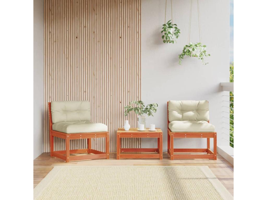 Garden sofas and cushions, 2 pieces, brown wax finish, solid pine wood, LWGO21741