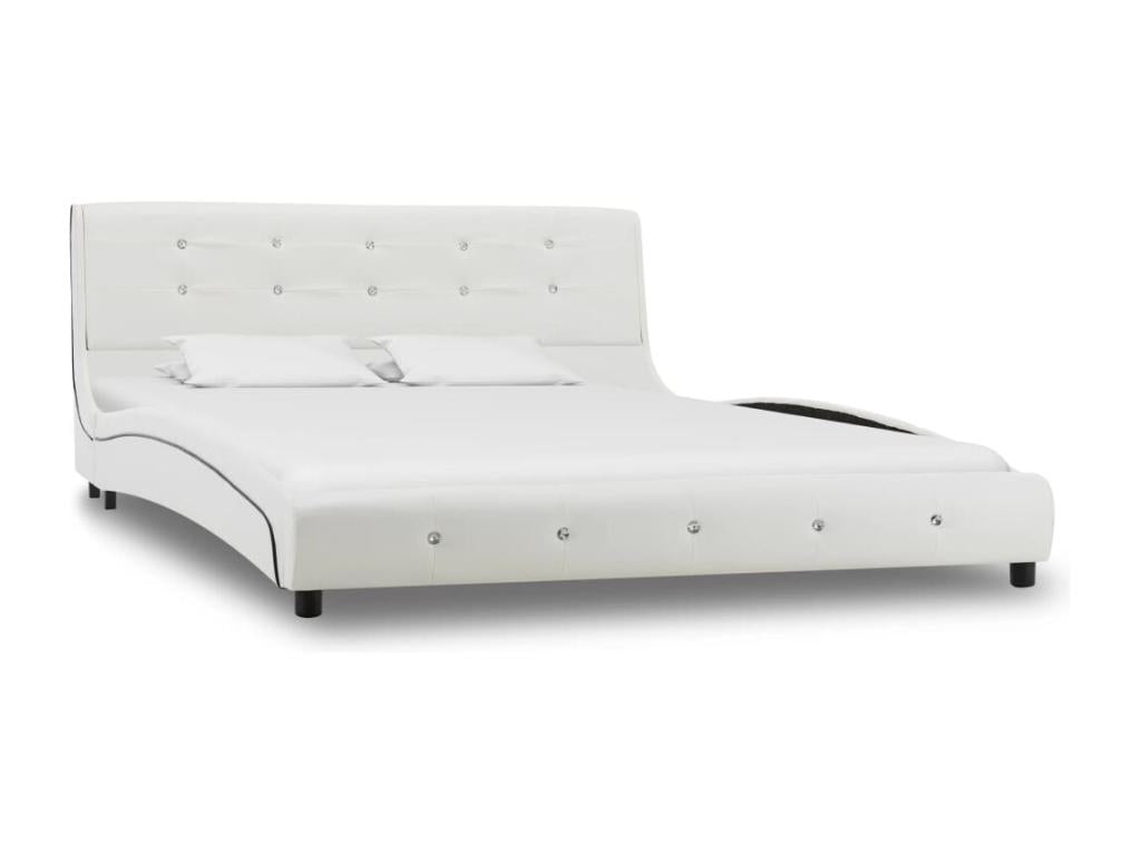 Bed with memory foam mattress, white faux leather, 140x200 cm, 2 THKO37712