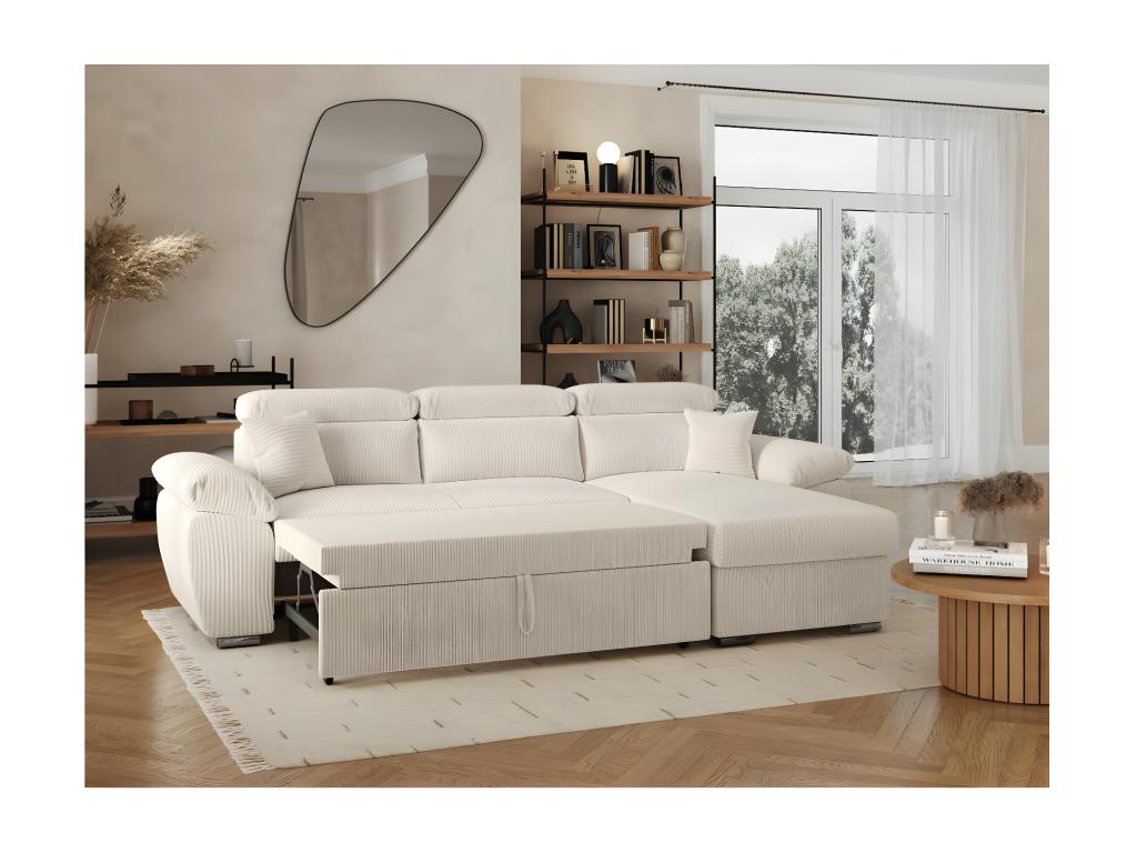 Nobellea 4-seater reversible corner sofa bed with storage in corduroy - Beige - W265 x D166 x H91cm - Nobellea WUVO11759