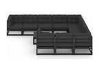 11-piece garden furniture set with cushions, black, solid pine wood EWEW69773