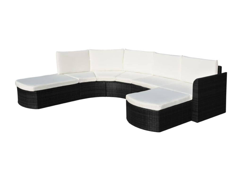 4-piece garden furniture set with cushions, black woven resin, RQFD18750