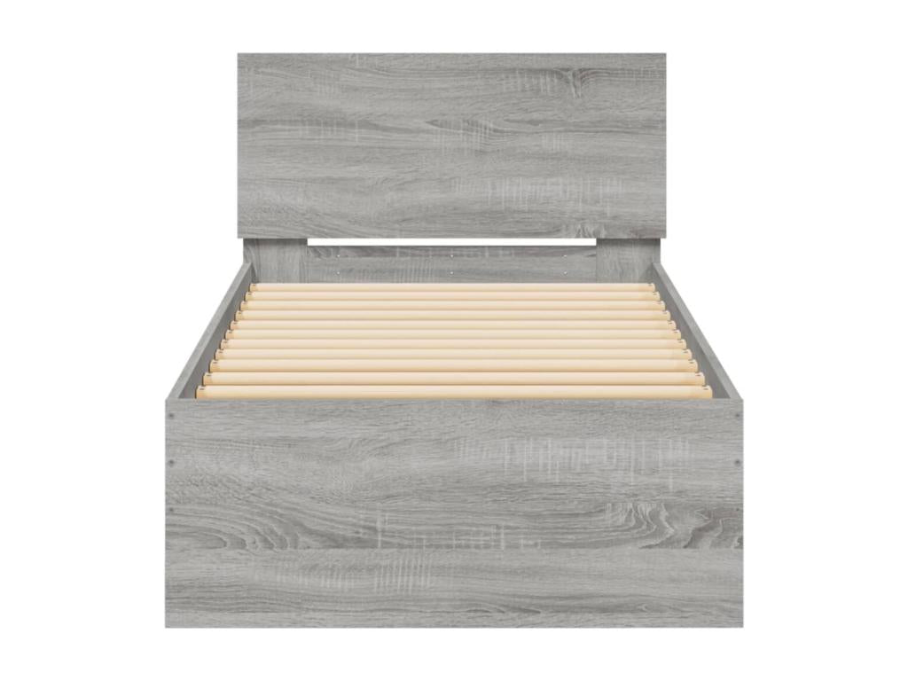 Bed frame, headboard and Dekonaoères LED light, grey, 90x200 cm, RAUL12612