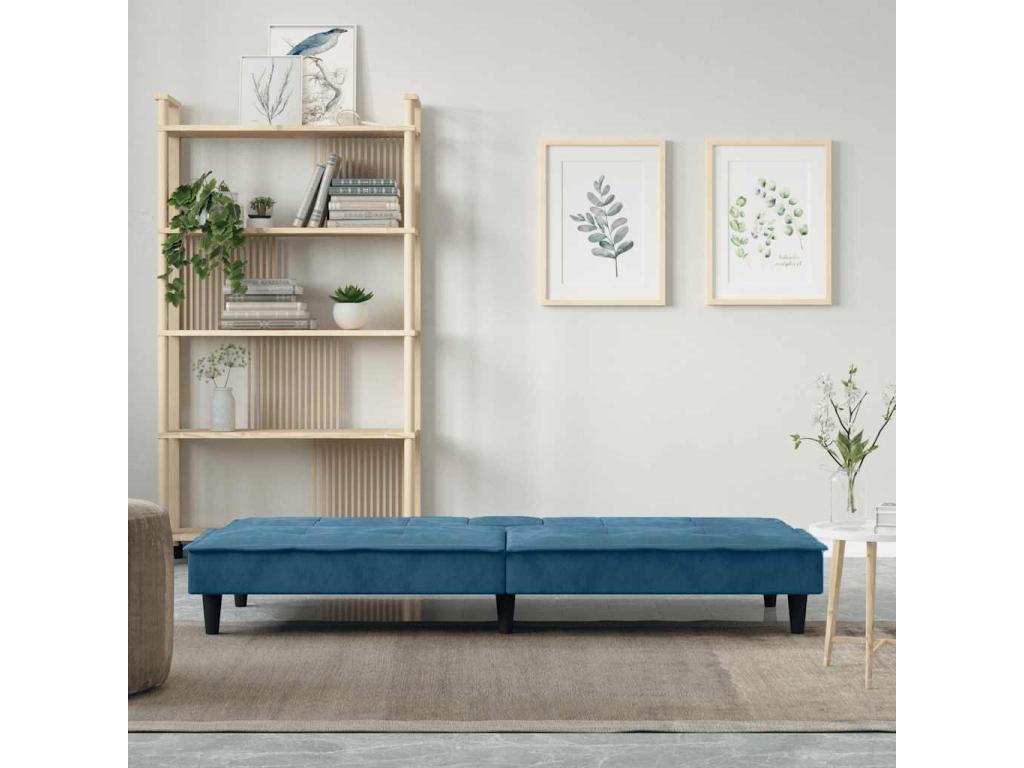 Sofa bed with cup holders, blue velvet JTMC10455