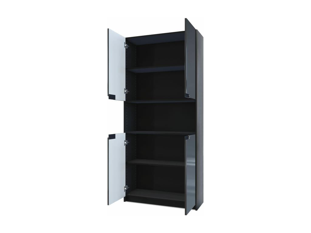 Matte Black and Glossy Black Office Cabinet, WxHxD 82x184x37 cm, EZFO58604