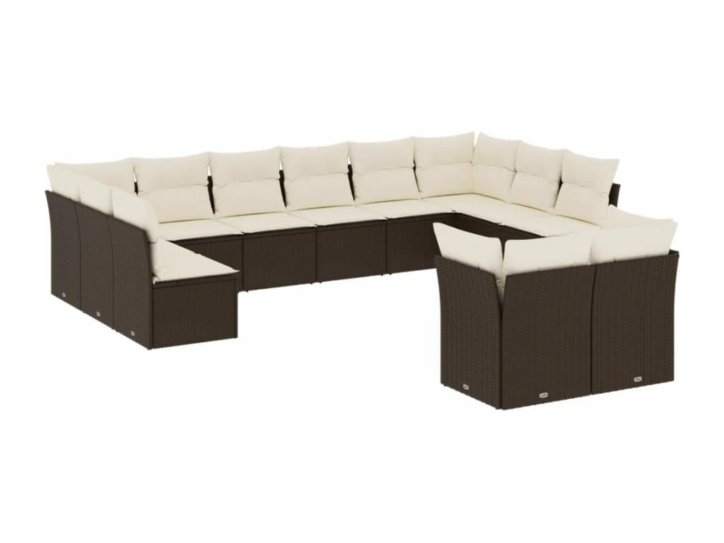 Garden furniture set with cushions, 12 pieces, brown woven resin SRCR35403