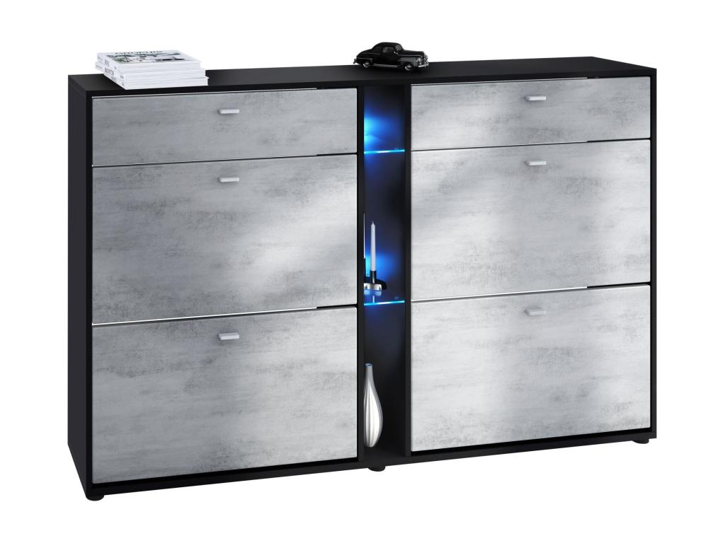 Black and concrete shoe cabinet, 155.5 x 95 x 28 cm, blue LED, GGRF84846