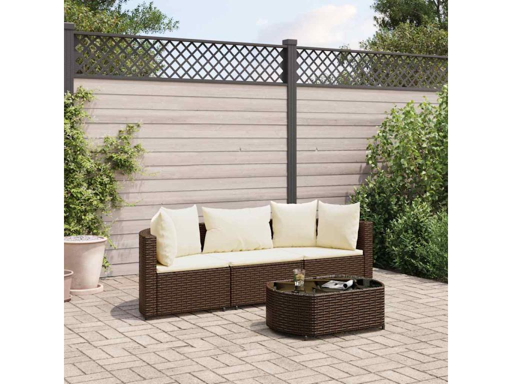4-piece garden furniture set with brown resin wicker cushions SMRO30490