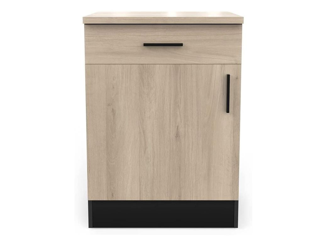 Low cabinet with 1 drawer and 1 door, 60 cm, Oregano black and wood, WYVI58646