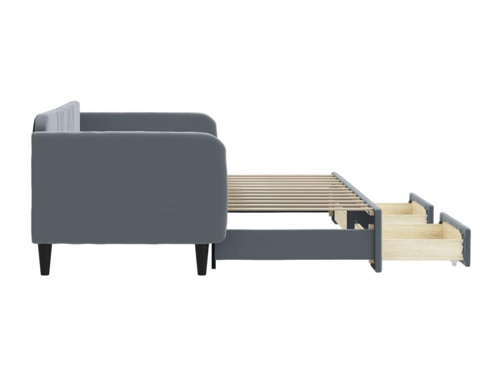 Daybed with pull-out bed and drawers, dark grey, 90x200cm, velvet STHX55993